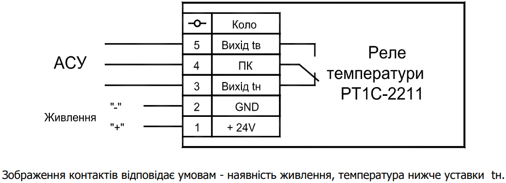 Схема підключення реле температури РТ1С-2211