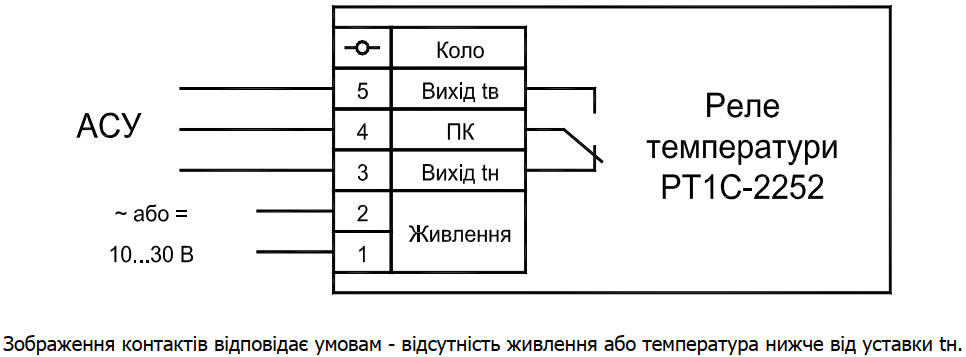 Схема підключення реле температури РТ1С-2252