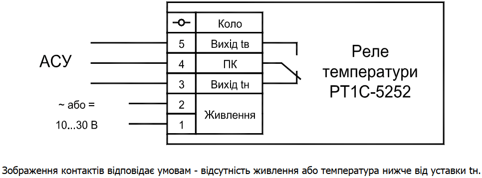 Схема підключення реле температури РТ1С-5252