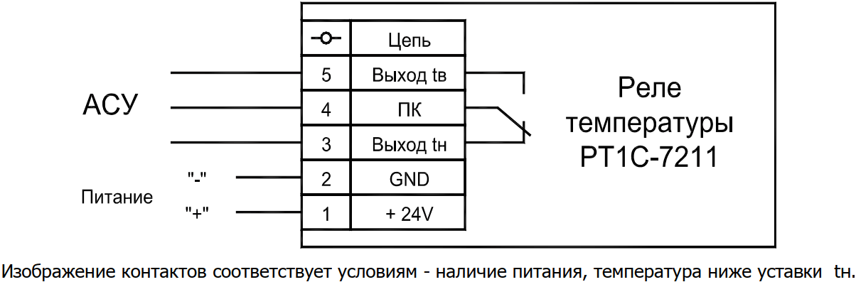 Схема подключения реле температуры РТ1С-7211