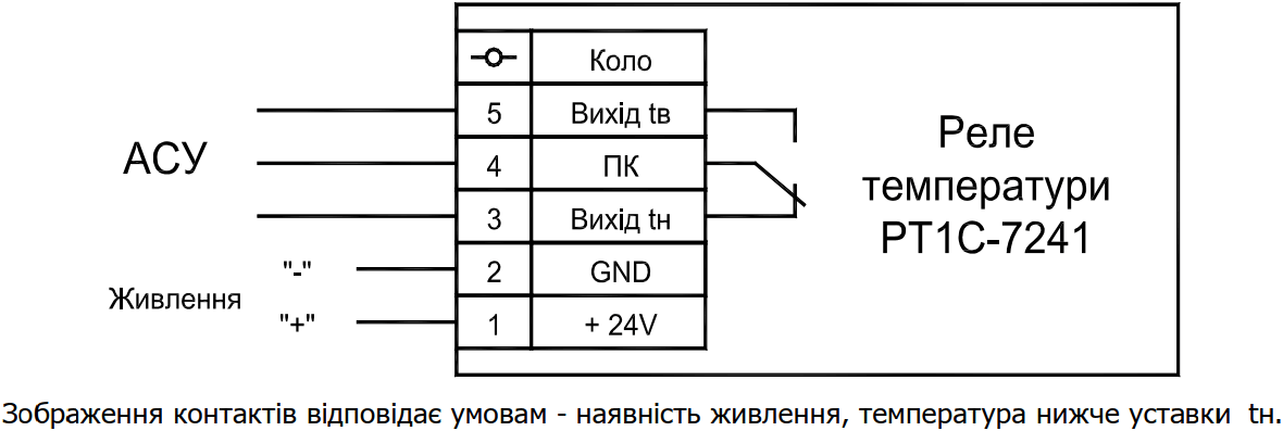 Схема підключення реле температури РТ1С-7241