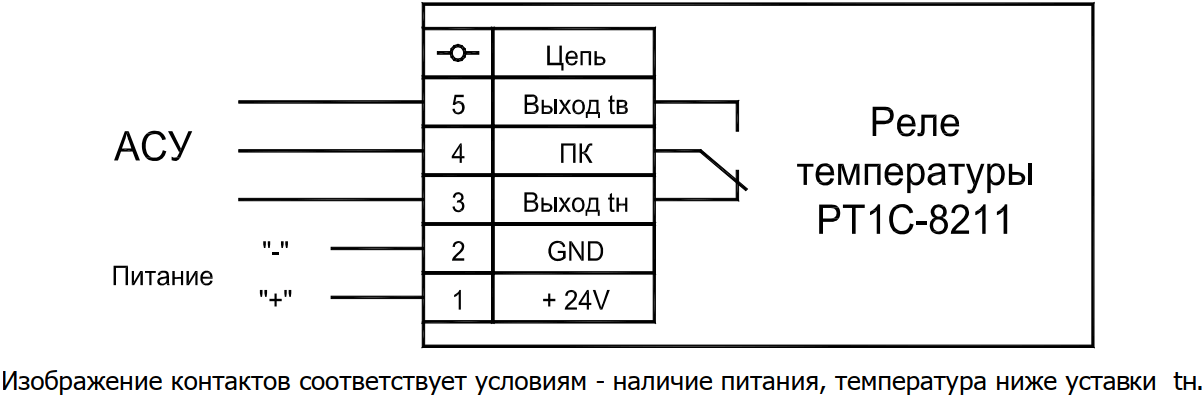 Схема подключения реле температуры РТ1С-8211