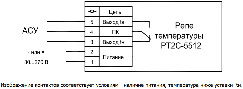 Схема подключения реле температуры РТ2С-5512