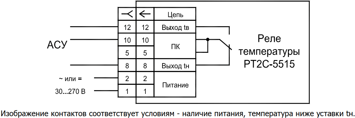 Схема подключения реле температуры РТ2С-5515