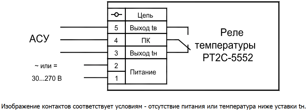 Схема подключения реле температуры РТ2С-5552