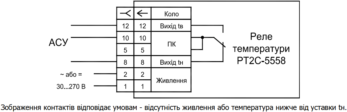 Схема підключення реле температури РТ2С-5558