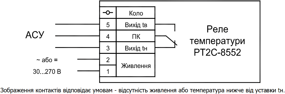 Схема підключення реле температури РТ2С-8552