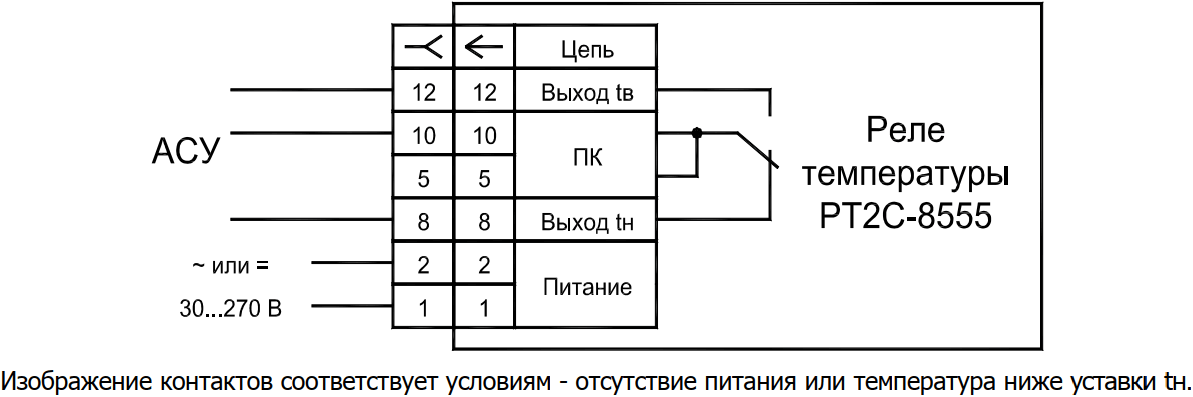 Схема подключения реле температуры РТ2С-8555