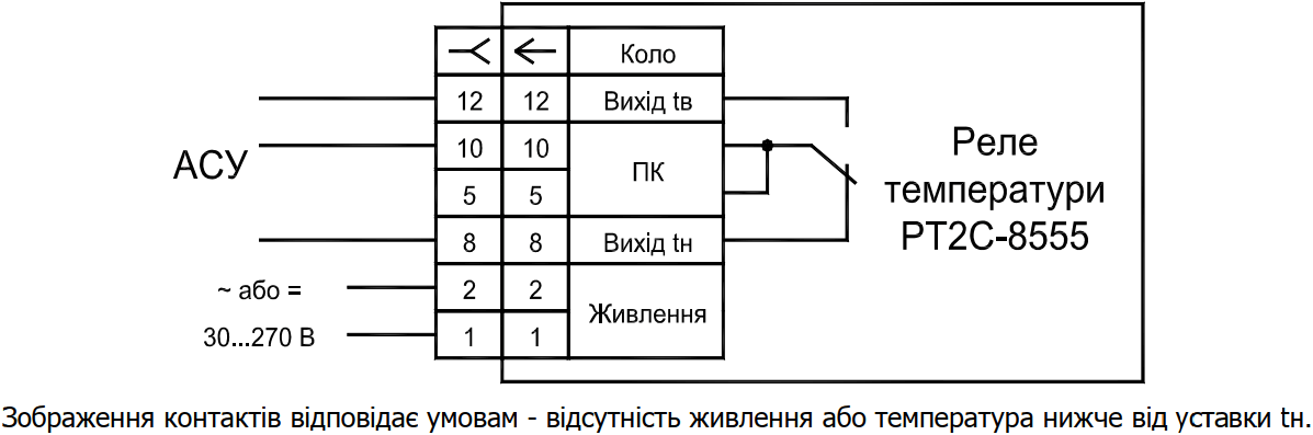 Схема підключення реле температури РТ2С-8555
