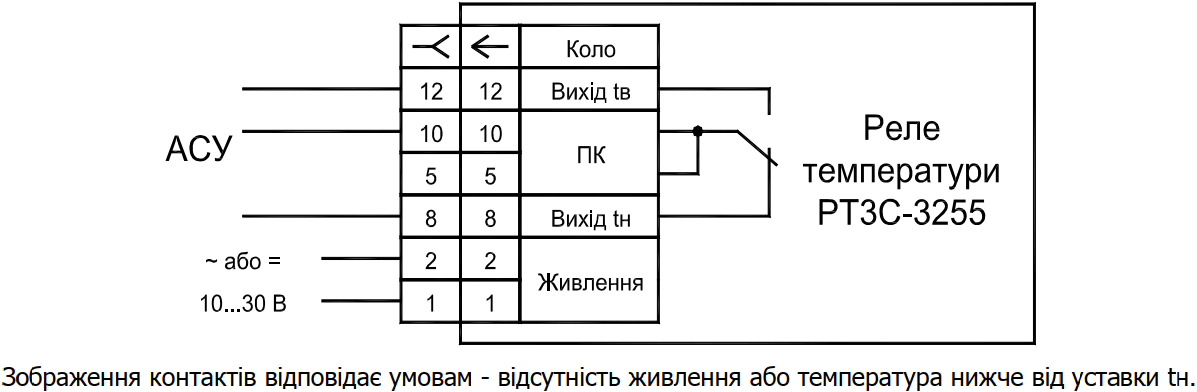 Схема підключення реле температури РТ3С-3255