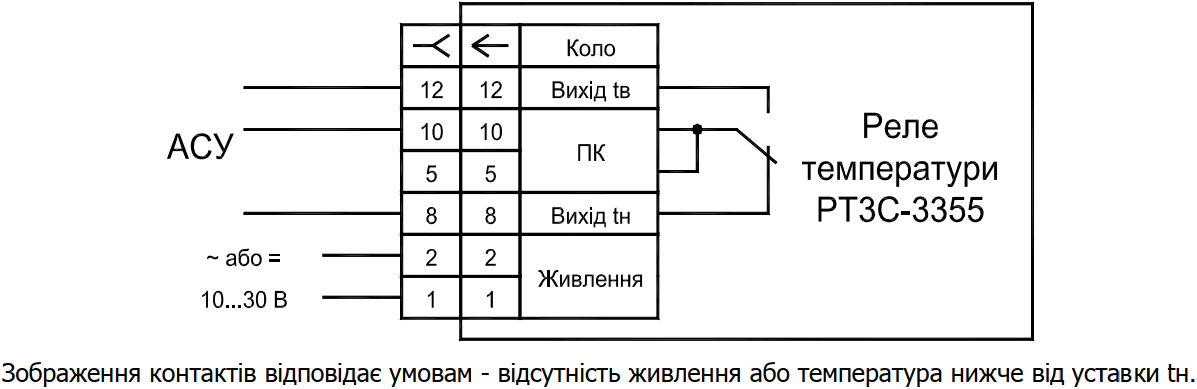 Схема підключення реле температури РТ3С-3355
