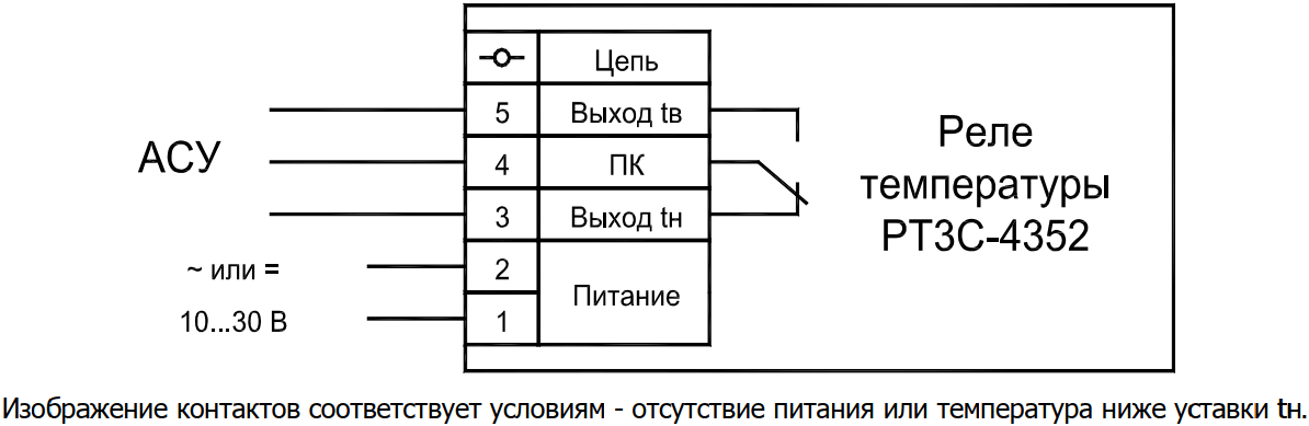 Схема подключения реле температуры РТ3С-4352