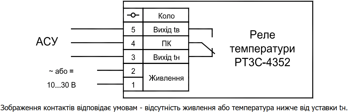 Схема підключення реле температури РТ3С-4352