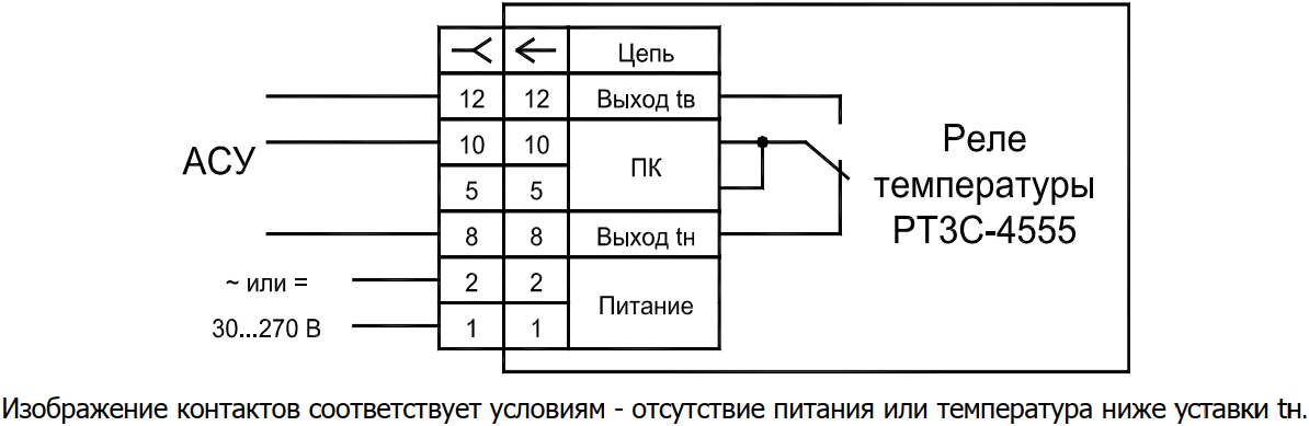 Схема подключения реле температуры РТ3С-4555