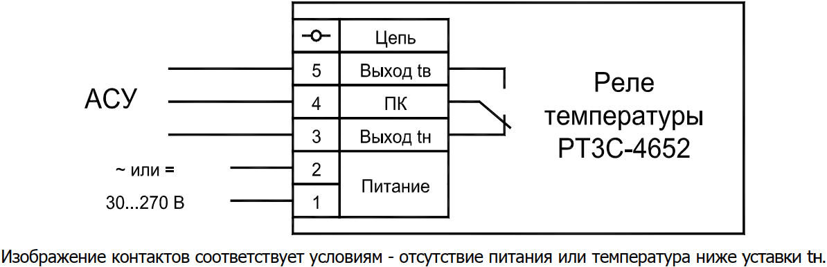 Схема подключения реле температуры РТ3С-4652