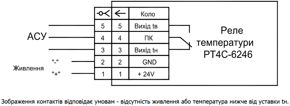 Схема підключення реле температури РТ4С-6246