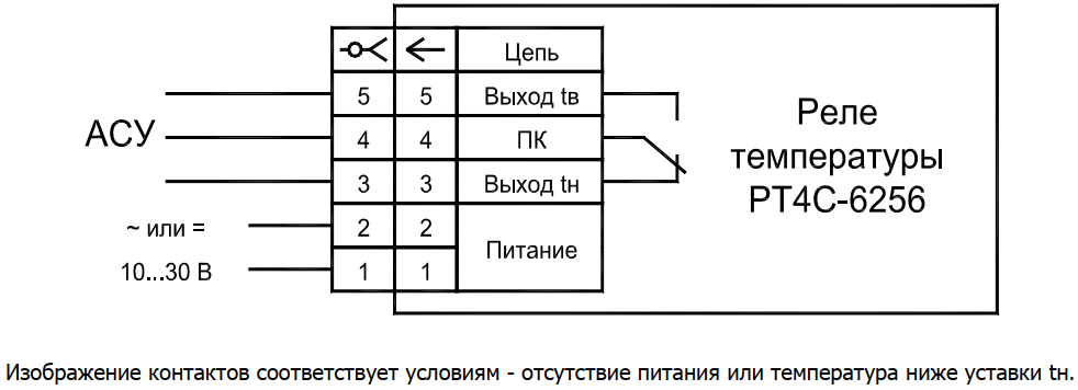 Схема подключения реле температуры РТ4С-6256