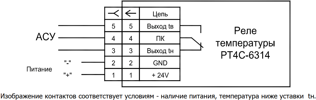 Схема подключения реле температуры РТ4С-6314