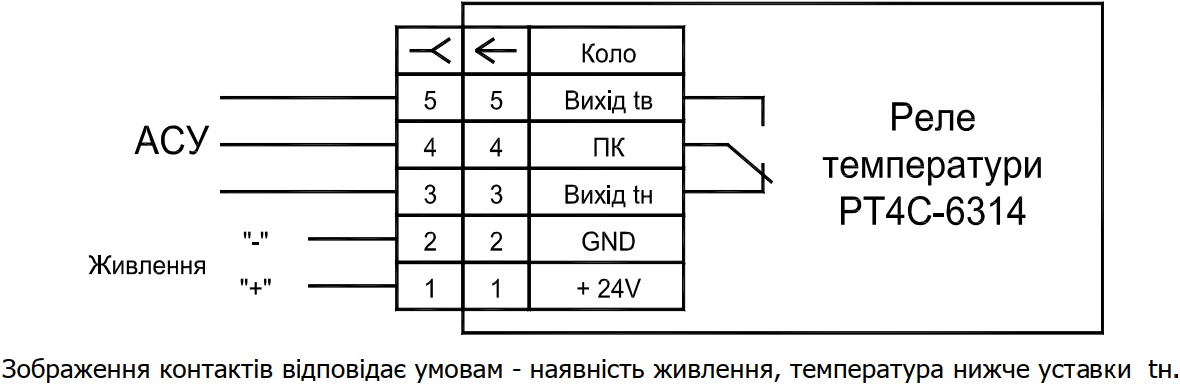 Схема підключення реле температури РТ4С-6314