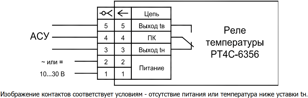 Схема подключения реле температуры РТ4С-6356