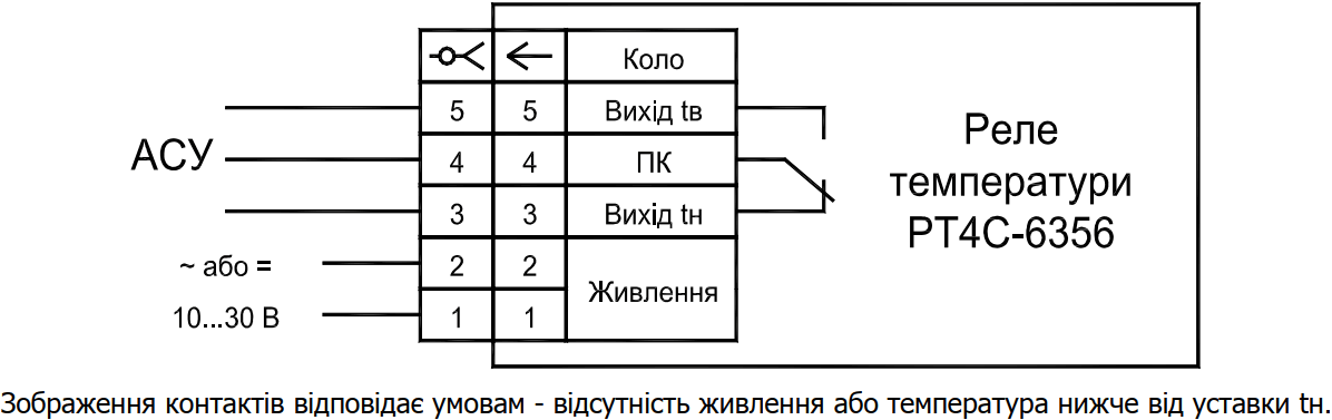 Схема підключення реле температури РТ4С-6356