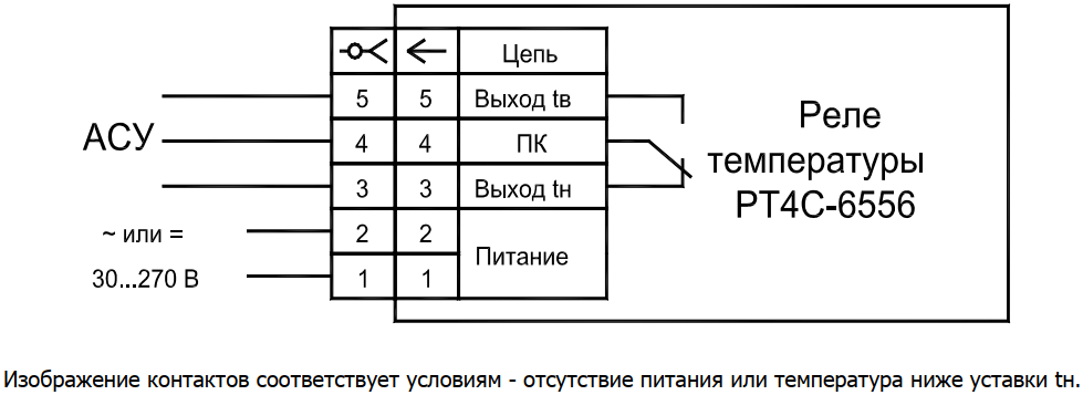 Схема подключения реле температуры РТ4С-6556