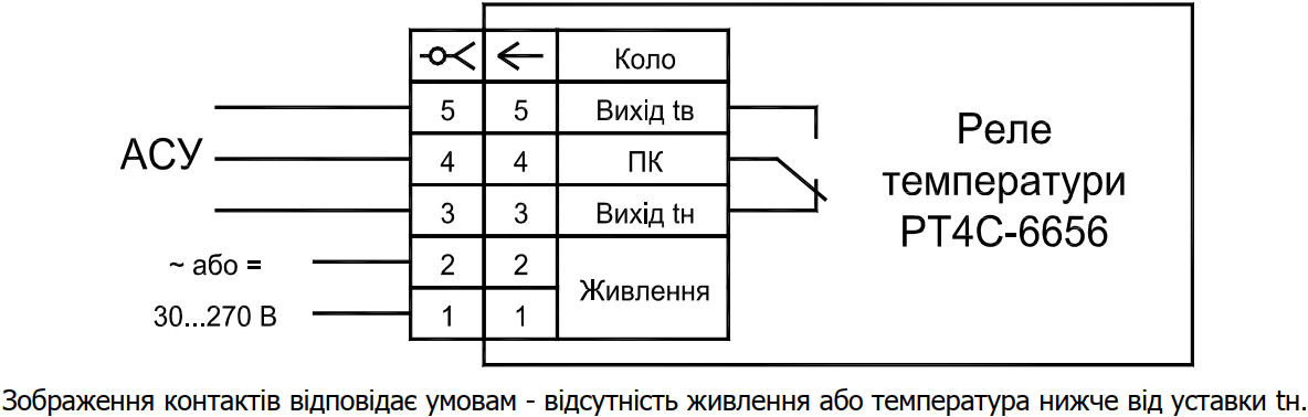 Схема підключення реле температури РТ4С-6656