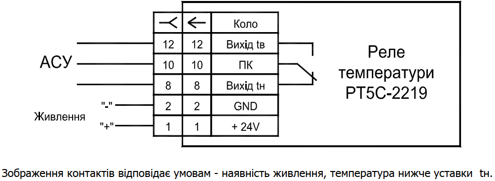 Схема підключення реле температури РТ5С-2219