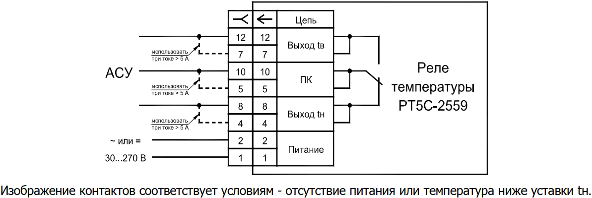 Схема подключения реле температуры РТ5С-2559