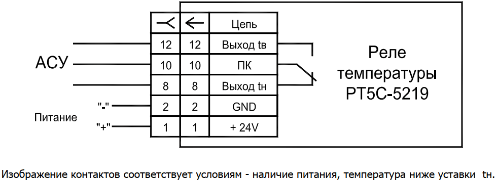 Схема подключения реле температуры РТ5С-5219