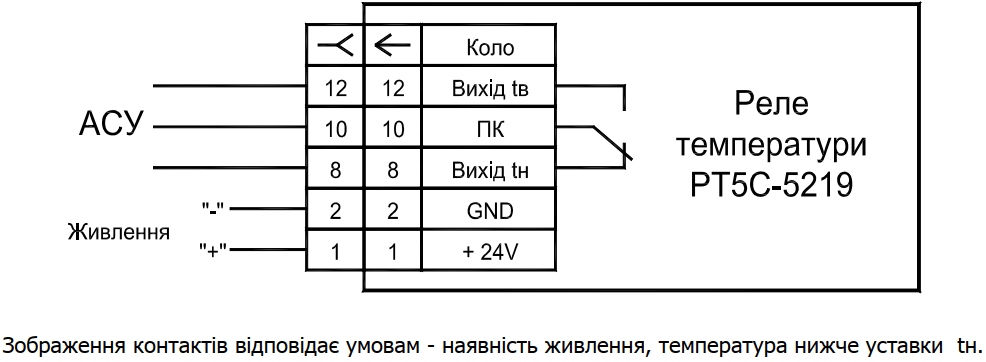 Схема підключення реле температури РТ5С-5219