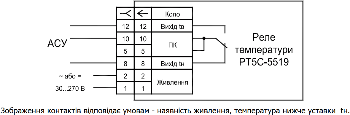 Схема підключення реле температури РТ5С-5519