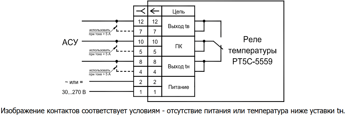 Схема подключения реле температуры РТ5С-5559