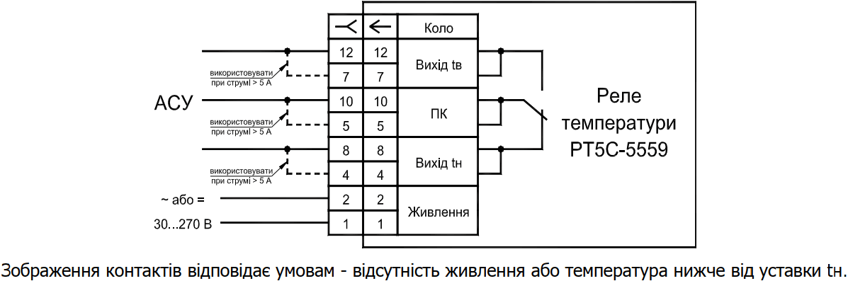 Схема підключення реле температури РТ5С-5559