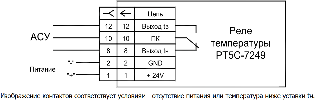 Схема подключения реле температуры РТ5С-7249