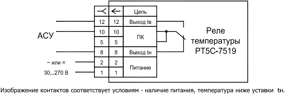 Схема подключения реле температуры РТ5С-7519