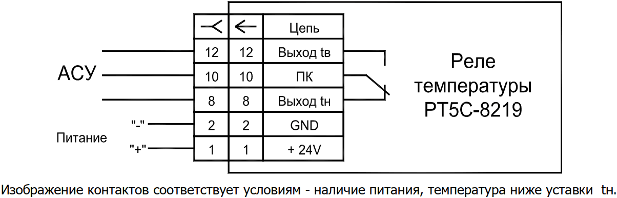 Схема подключения реле температуры РТ5С-8219