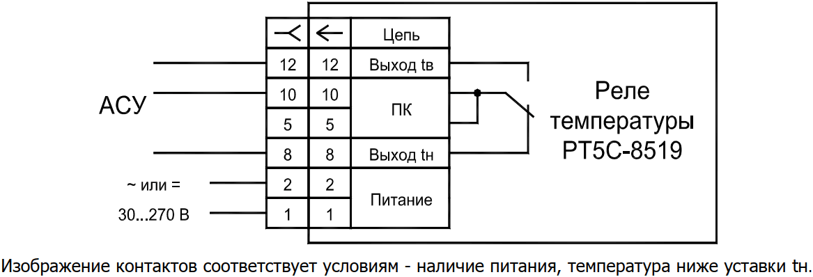 Схема подключения реле температуры РТ5С-8519